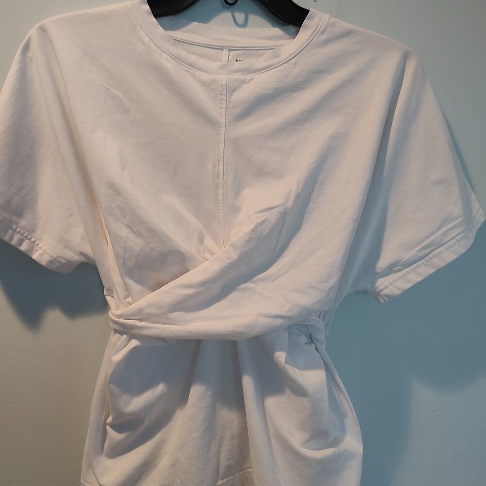 White Banana Republic Supima Cotton Short Sleeve T-Shirt Wrap Waist Tie Size XS